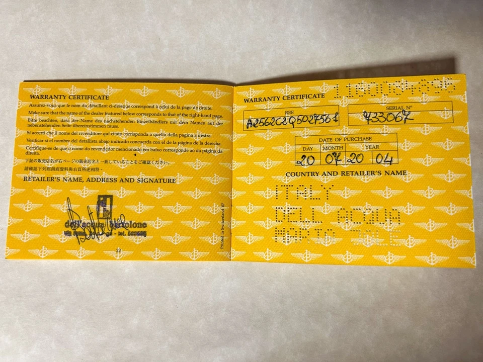 Libretto/ BOOKLET Garanzia Breitling 2004 - Immagine 2 di 2