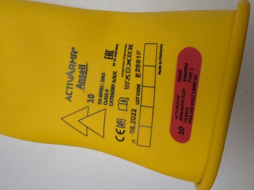 ActivArmr Electrical Insulating Glove Class 0 Yellow 11in 1 Pair, Size 10, 1000V - Picture 5 of 5