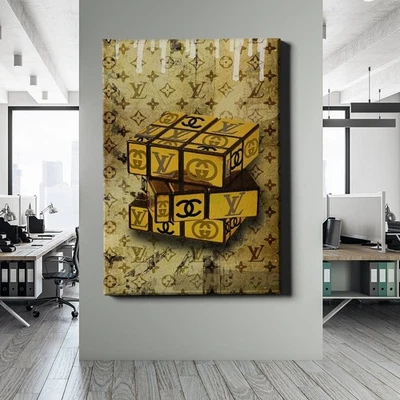 ✅WANDBILD LEINWAND,  ACRYLGLAS GOLD LUXUS CUBE MARKEN LV GG CH HIGH BILD PREMIUM - Bild 1 von 4