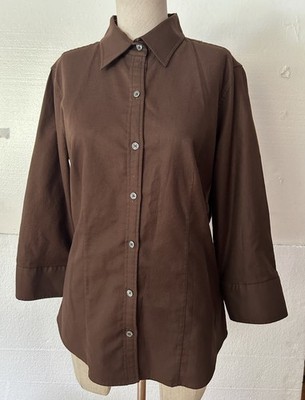 Banana Republic Stretch Brown Oxford Shirt Ladies Large Brown Button Up Shirt