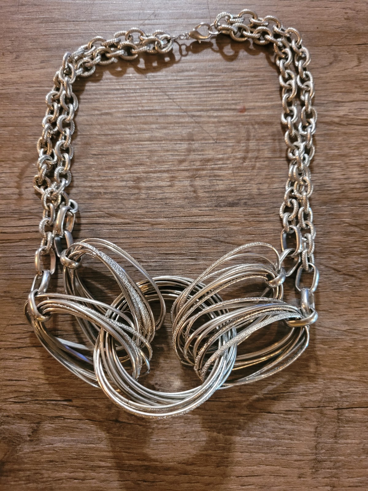 Silvertone Geometric Bold Chunky Statement Neckla… - image 1