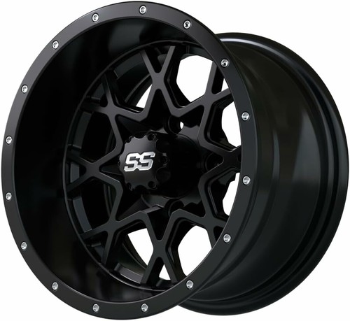 Set of 4 GTW Vortex 12x7 Matte Black Aluminum Golf Cart Wheel | 3:4 Offset | 4x4 - Picture 6 of 8