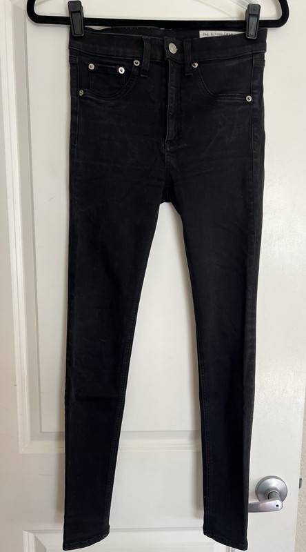 RAG & BONE High Rise Ankle Skinny Jeans Stretch Denim Leggings Pants 26 Black