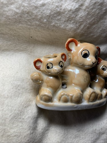 Vintage Japanese Lusterwear 3 Teddy Bear Toothpick Vase Figurine - Picture 3 of 7