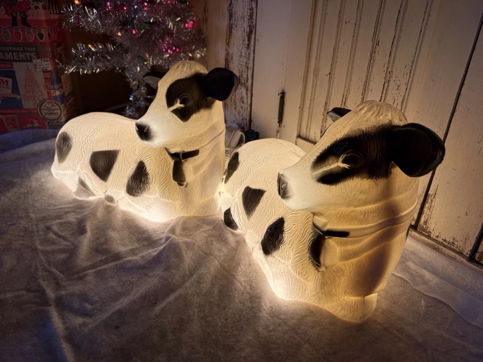 Blow Mold Cow Light Up Union Products New Nativity Black And White PAIR - Image 3 of 4