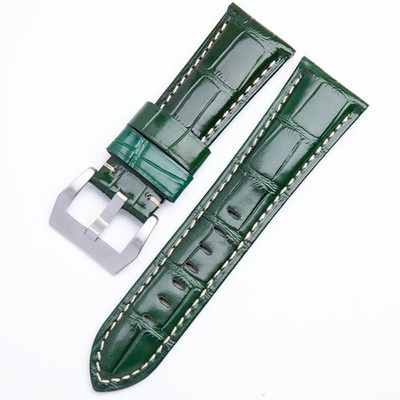 24mm 26mm Green Crocodile Pattern Leather Strap Fits Panerai Models Watch