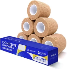 RISEN Cohesive Bandage 2” x 5 Yards, 6 Rolls, Self 6 Count (Pack of 1), Tan 