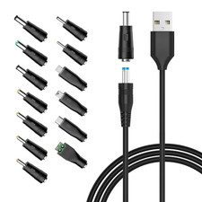 5V Universal DC Power Cable, USB to DC Charging Cord with 13Pcs Adapter Plugs