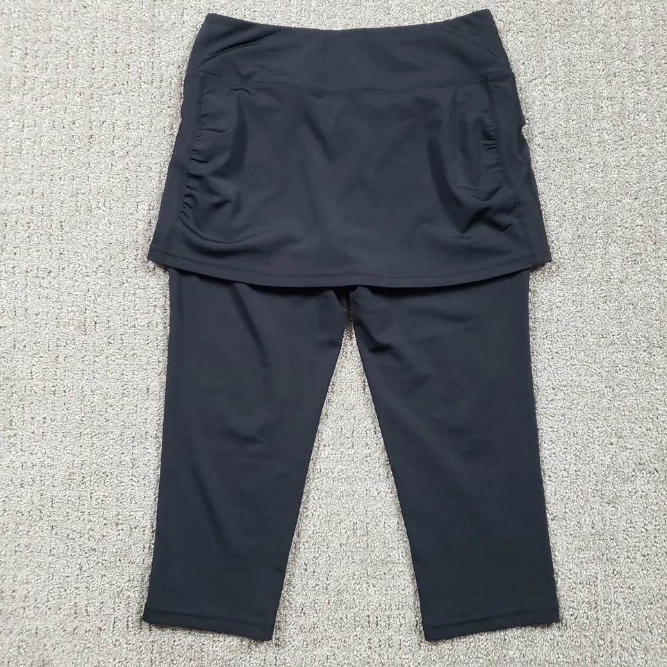 Leggings capri de natación Coolibar con falda para mujer pequeños negros UPF50+ elásticos Foto 2 de 4