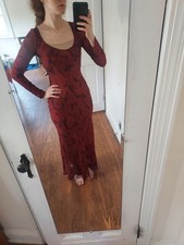 Realisation Par Small NEW The Inka Calla Lily Red Maxi Long Sleeve Silk Dress