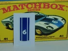 Replacement bonnet decal for Matchbox Lesney 41c Ford G.T.40 Racing Car