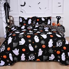 Halloween Quilt Set King Size Black Reversible King 96"x106" Black Ghost
