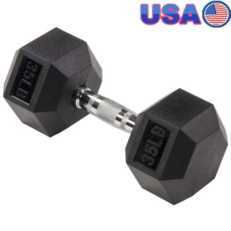 Rubber Encased Hex Dumbbell Anti-Roll 35lb Comfortable Grip Strength Training US
