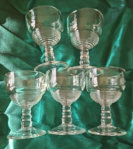 5 Vtg Art Deco Stemmed Cordial Shot Glass Set Clear Pressed Ribbed 3.5" Tall - Picture 10 of 14
