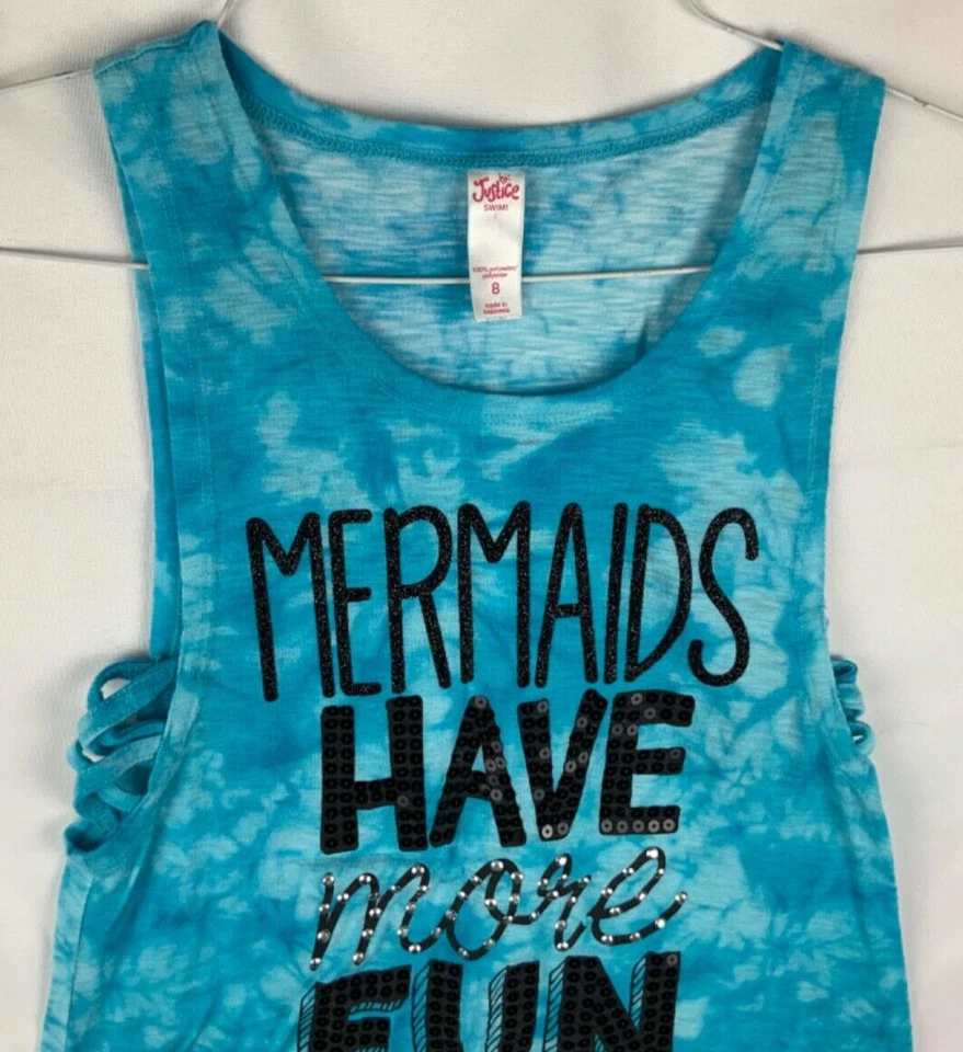 JUSTICIA NIÑAS TALLA 8 NIÑOS Azul Sirena TRAJE DE BAÑO CUBRE TRAJE DE BAÑO Tanque Foto 2 de 4