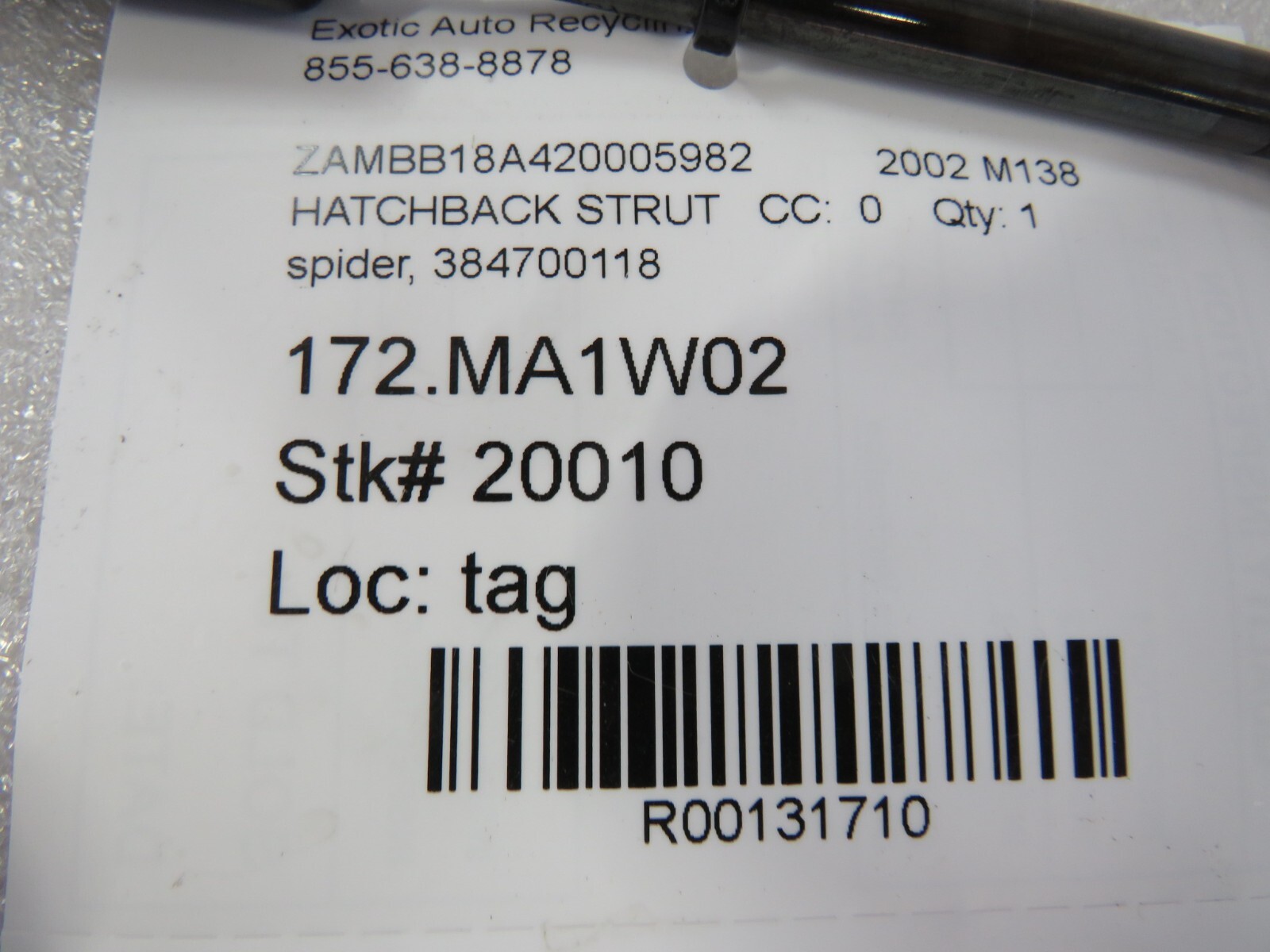 Maserati M138, Coupe, Spyder, Trunk Shock, Used, P/N 384700118