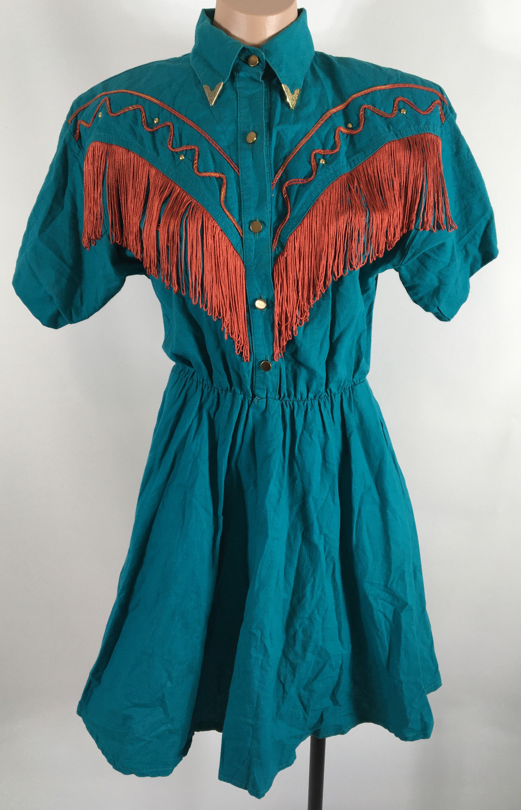 Lilia Smitty Western Square Dance Dress Womens 6/8 Denim Fringe