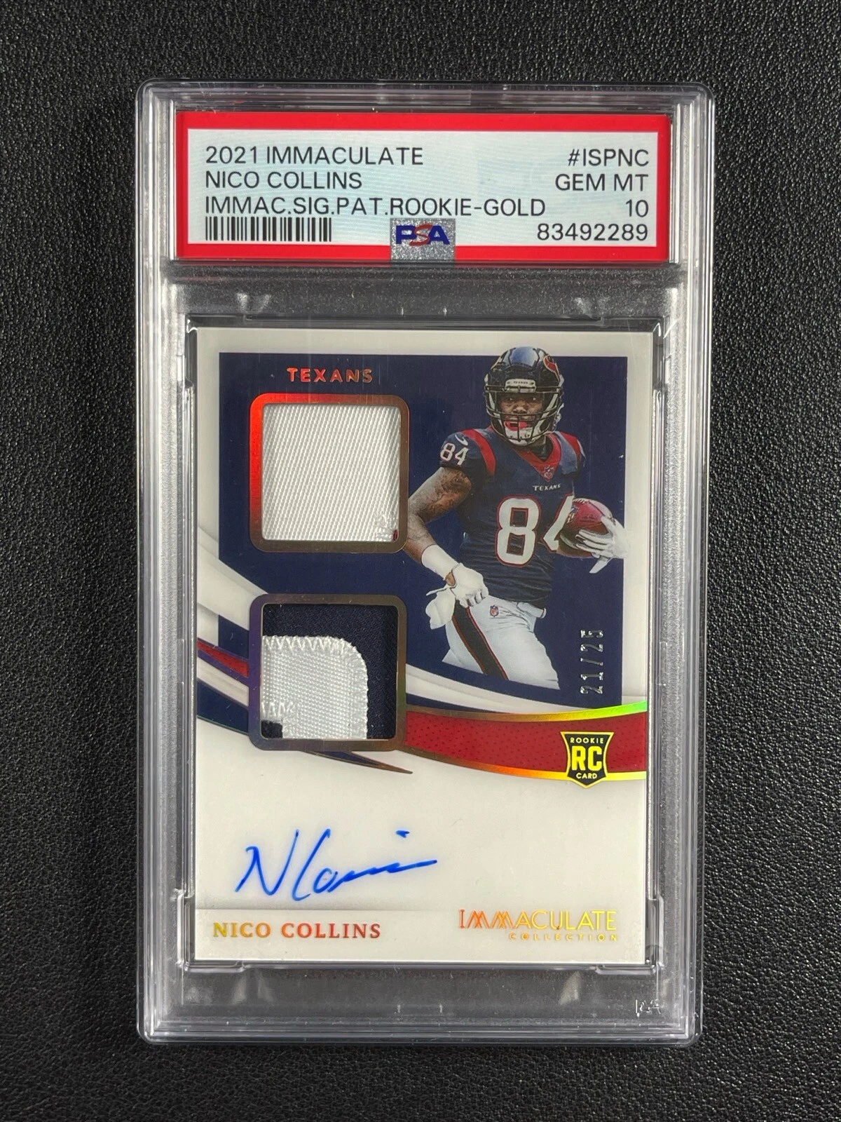 Nico Collins Panini Immaculate Collection Immaculate Signature Patches Rookie #ISPNC Gold