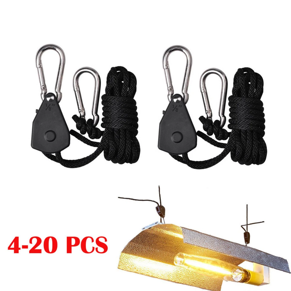 Percha de cuerda ligera de crecimiento ajustable 4 piezas 1/8 pulgadas para lámparas de cultivo Foto 2 de 4