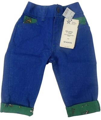 Vintage OshKosh B'Gosh Jeans Boys 18M  Blue Green Trim Wild West Cowboy  Vtg Nwt