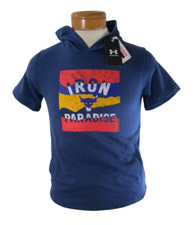 NWT Under Armour Boys UA Project Rock Terry Short Sleeve Hoodie YLG Blue MSRP 45