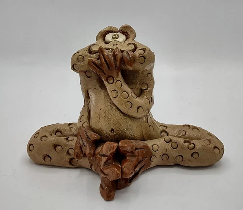Vtg Studio Pottery Redware Namaste Frog Sculpture Whimsical Folk Art Signed 5.5"