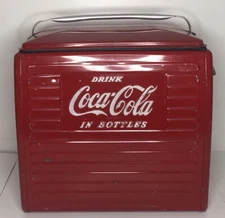 Vintage 1950 Coca Cola Cooler Action MFG + Trinkets Cars Authentic Glass Bottles