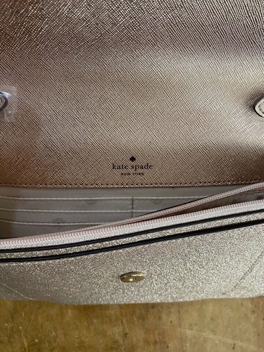 Kate Spade Tinsel Glitter Fabric Flap Crossbody Bag Rose Gold K9336 New - Picture 9 of 10