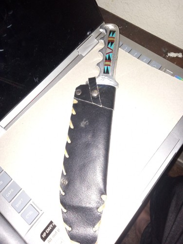 Indian Hunting /Vintage Bowie Knife Inlaid Turquoise and Sheath - Picture 14 of 21
