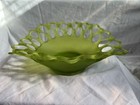 Vtg Westmoreland Doric Green Satin Art Glass Open Lace Oval Banana Bowl — photo 5
