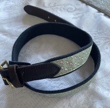 VINEYARD VINES Canvas  Leather Belt Lacrosse Green Print Sz 28 Boys/Men