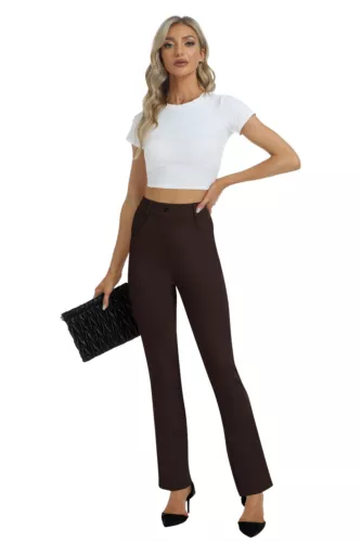 Women Bussiness Slacks Pant Soft Comfy Elastic Casual Stretch Bootcut Trousers - Picture 62 of 66
