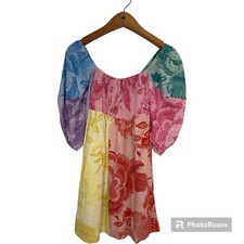 Farm Rio Patchwork Scoop Neck Mini Dress Smocked Size Small (P)