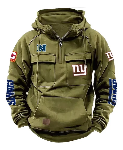 New York Football Team Men's Quarter Zip Cargo Hoodies