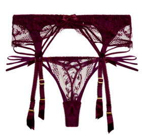 Agent Provocateur TANYA deep purple suspender belt L thong M dark violet NEW set