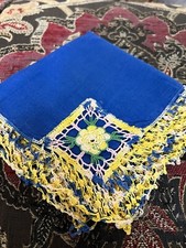 Vintage Navy Hankie Yellow Crochet Floral Hankie VGC