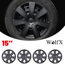 15" Set of 4 Wheel Covers Snap On Full Hub Caps fit R15 Tire & Steel Rim Black