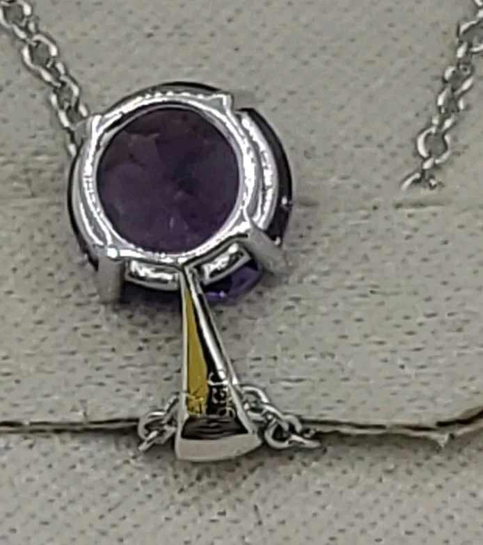 Amethyst Pendant & Earrings Set 14K White Gold Solitaire Purple Round Gemstone - Image 4 of 4