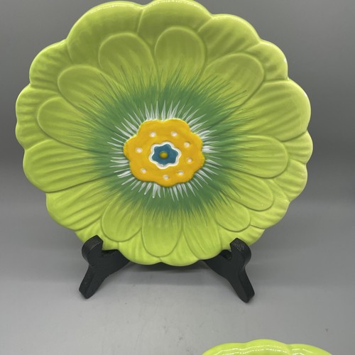 2 Pc Whimsical Set Bowl W/ 1 Plates By Fresh Decor Green W/Yellow NWOT - Picture 4 of 5