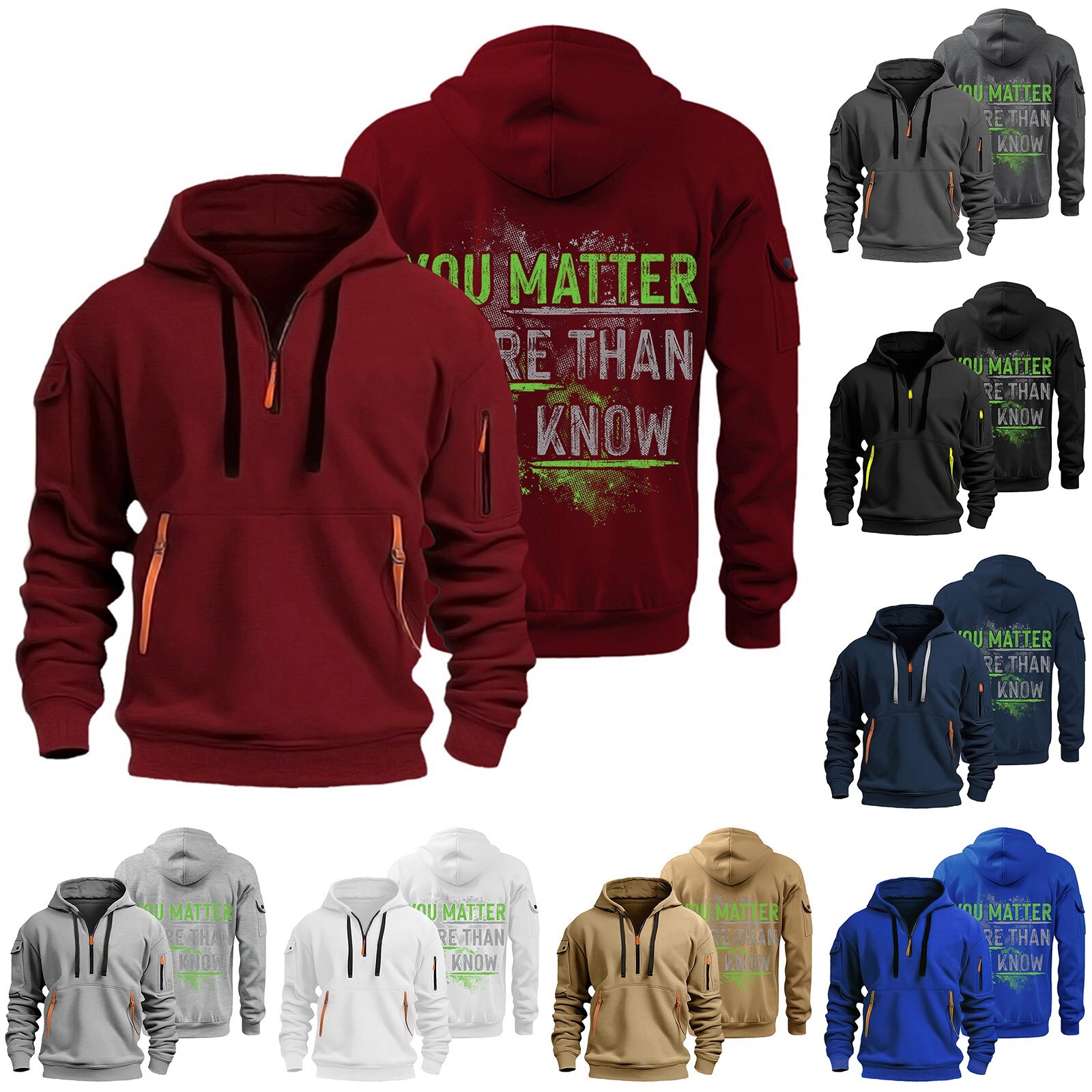 Men's Hoodies Quarter Zip Pullover Vintage Workout Active Hoodie With Arm Pocket