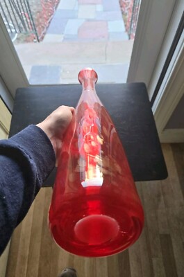 Huge 23 1/4'' Translucent Orange/Red w Metallic Gold Flakes Swung/Floor Vase