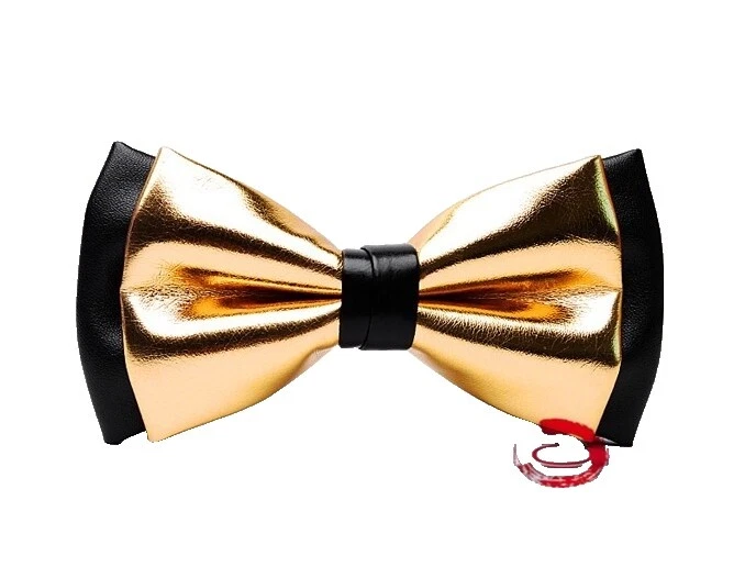 Lazos de corbata de moño negro imitación de cuero para hombres