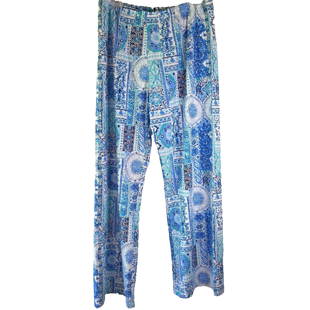Kenny Dana Palazzo Pants Monsoon Blue Tonal Womens Size L Beach UPF50 New With Tags