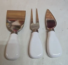 Set of (3) 5" Stainless Steel Cheese Serving Utensils; Fork, Slice, Spread
