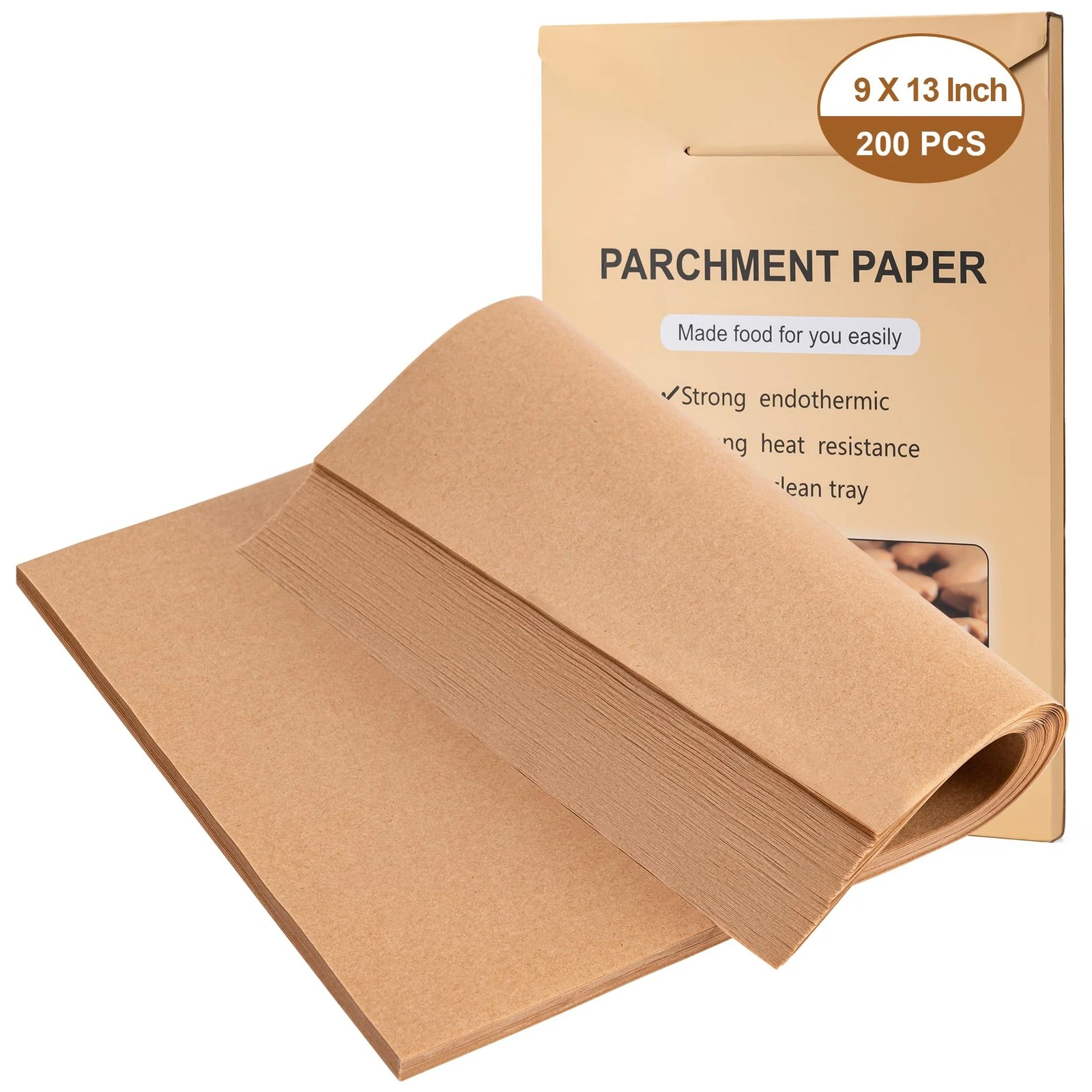 200 PCS Parchment Paper Sheets 9x13 Inch NonStick Precut Unbleached Baking