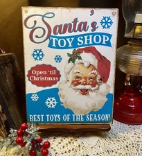 Santa’s Toy Shop, Retro Christmas, Handcrafted Plaque /  Sign