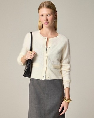 J.Crew Size Medium Luxe Brushed Cashmere Cropped Cardigan Sweater In Ivory NWOT