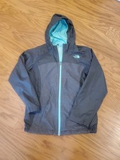 North Face Girls Triclimate Jacket, Gray/Mint Dryvent, Hooded Large