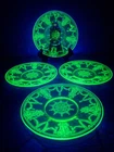 VTG Depression Glass "Cameo Ballerina" Uranium Vaseline 6 1/4" Plates 1930's