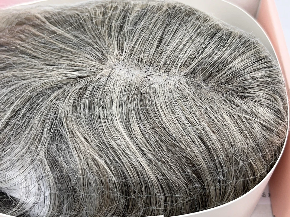 Cabello liso humano 100 % real mezclado gris oscuro con flequillo 8 pulgadas Foto 3 de 4